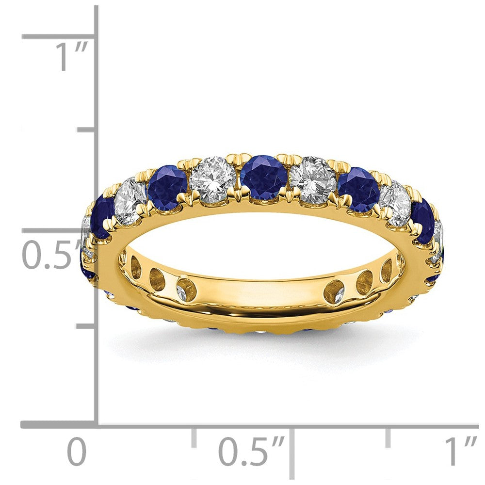 14K Gelbgold Memoire-Ring mit 1,2 ct. Laborgezüchteten Diamanten VS/SI+ G+ und Laborgezüchteten Blauen Saphiren