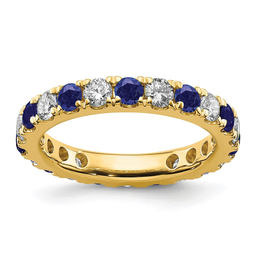 14K Gelbgold Memoire-Ring mit 1,2 ct. Laborgezüchteten Diamanten VS/SI+ G+ und Laborgezüchteten Blauen Saphiren