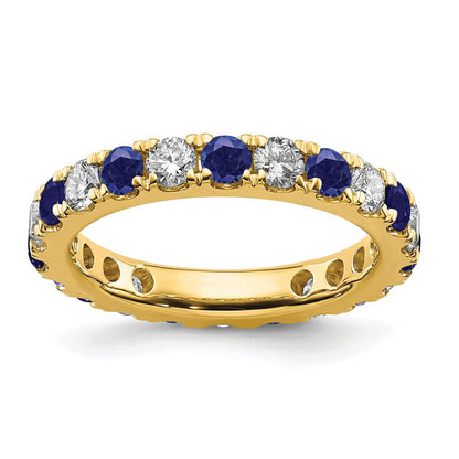 14K Gelbgold Memoire-Ring mit 1 ct. im Labor gezüchteten Diamanten VS/SI+ G+ und im Labor gezüchteten blauen Saphiren