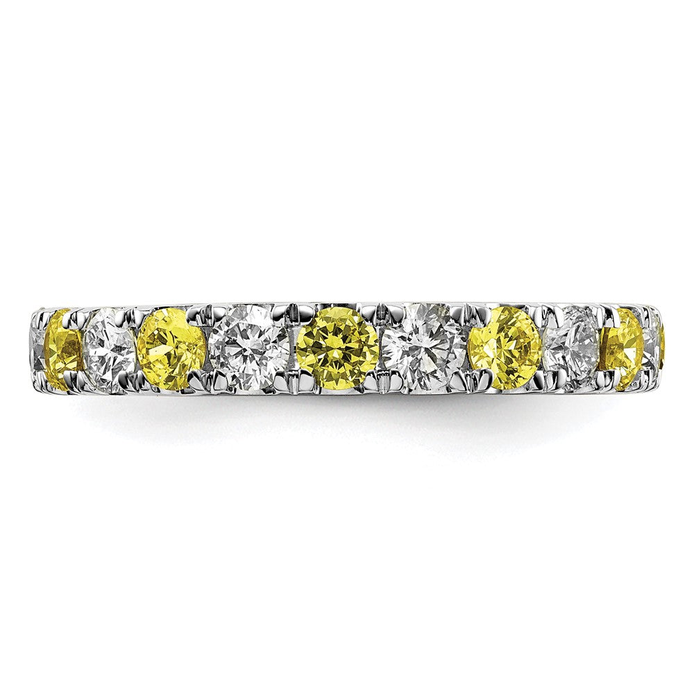 14K Weißgold Memoire-Ring mit 1 ct. im Labor gezüchteten Diamanten VS/SI+ G+ und im Labor gezüchteten gelben Saphiren