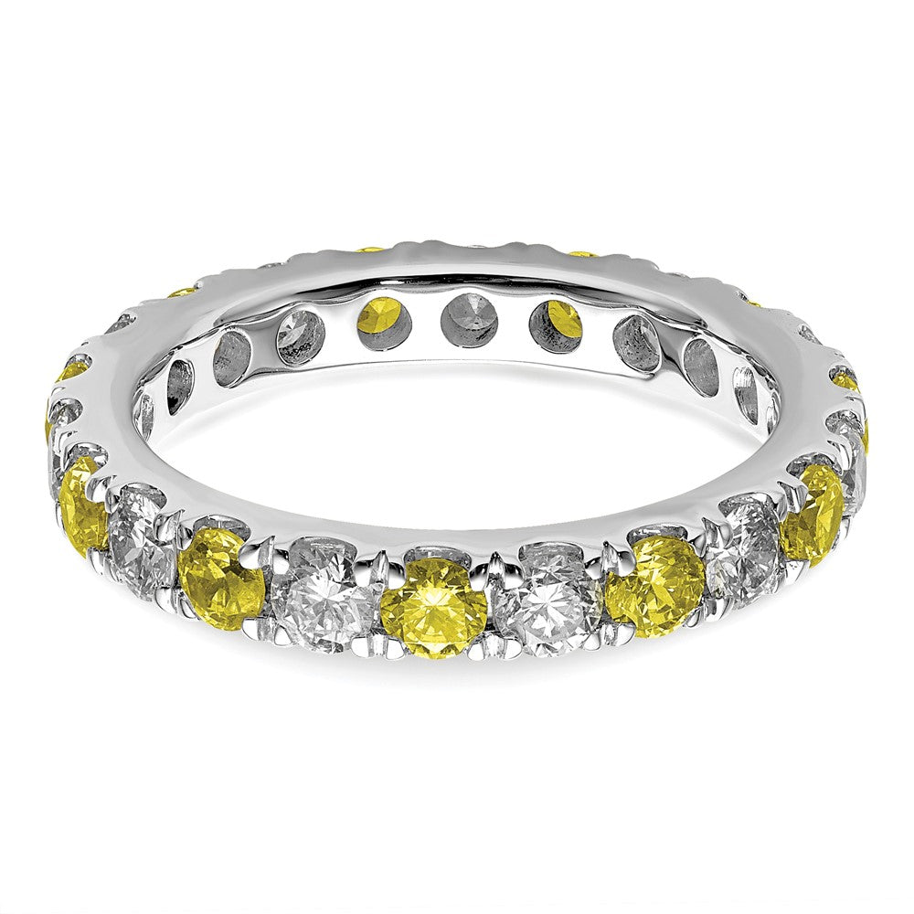 14K Weißgold Memoire-Ring mit 1 ct. im Labor gezüchtetem Diamant VS/SI+ G+ und im Labor gezüchtetem Gelbem Saphir