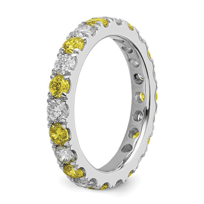 14K Weißgold Memoire-Ring mit 1 ct. im Labor gezüchtetem Diamant VS/SI+ G+ und im Labor gezüchtetem Gelbem Saphir
