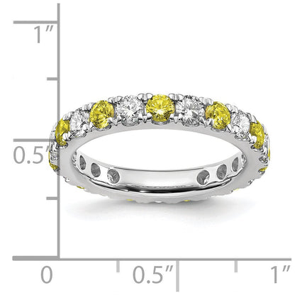 14K Weißgold Memoire-Ring mit 1,2 ct. im Labor gezüchteten Diamanten VS/SI+ G+ und im Labor gezüchteten gelben Saphiren