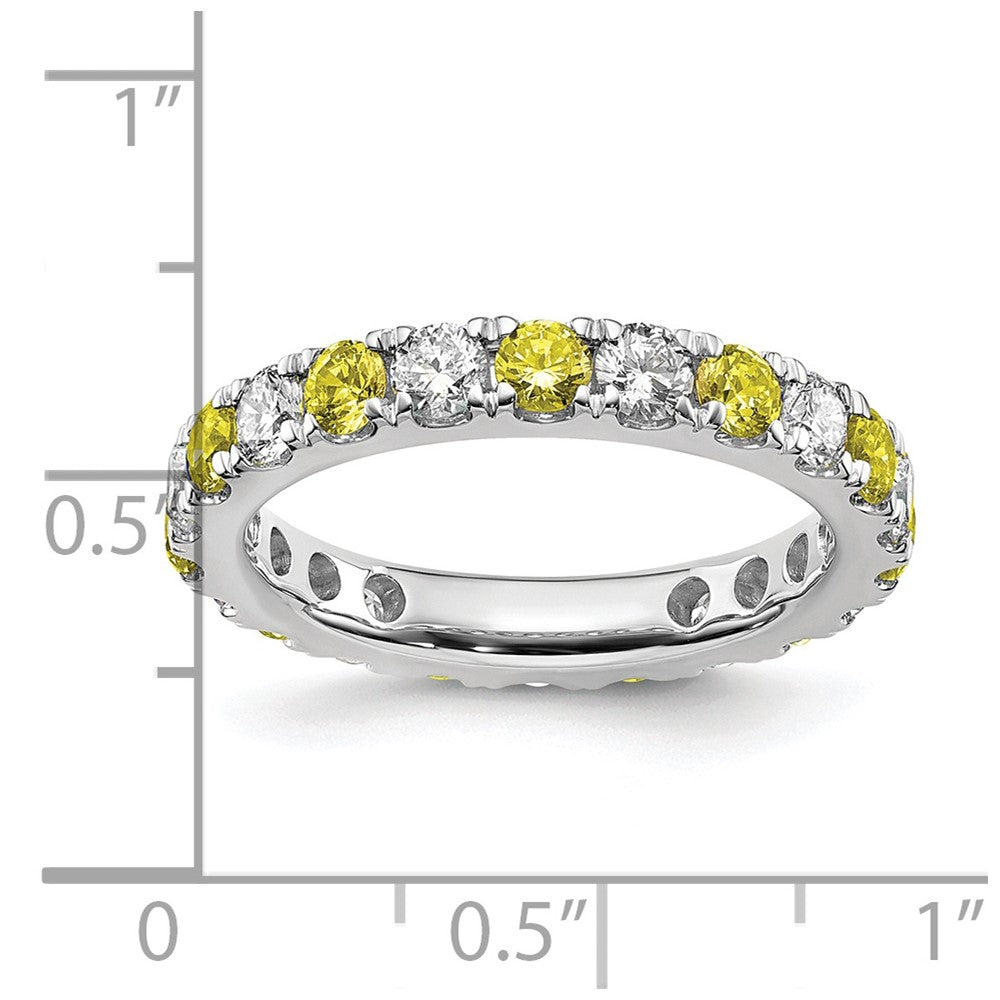 14K Weißgold Memoire-Ring mit 1 ct. im Labor gezüchteten Diamanten VS/SI+ G+ und im Labor gezüchteten gelben Saphiren