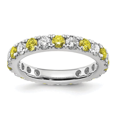 14K Weißgold Memoire-Ring mit 1,2 ct. laborgezüchteten Diamanten VS/SI+ G+ und im Labor gezüchteten gelben Saphiren