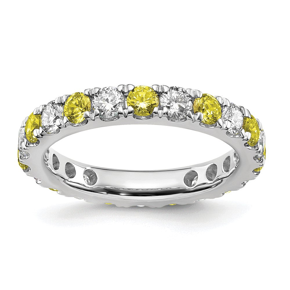 14K Weißgold Memoire Ring mit 1,2 ct. im Labor gezüchteten Diamanten VS/SI+ G+ und im Labor gezüchteten gelben Saphiren