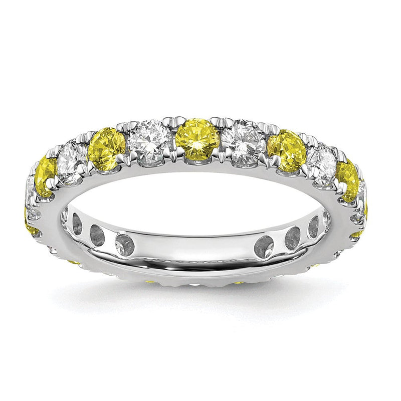 14K Weißgold Memoire Ring mit 1,2 ct. im Labor gezüchteten Diamanten VS/SI+ G+ und im Labor gezüchteten gelben Saphiren