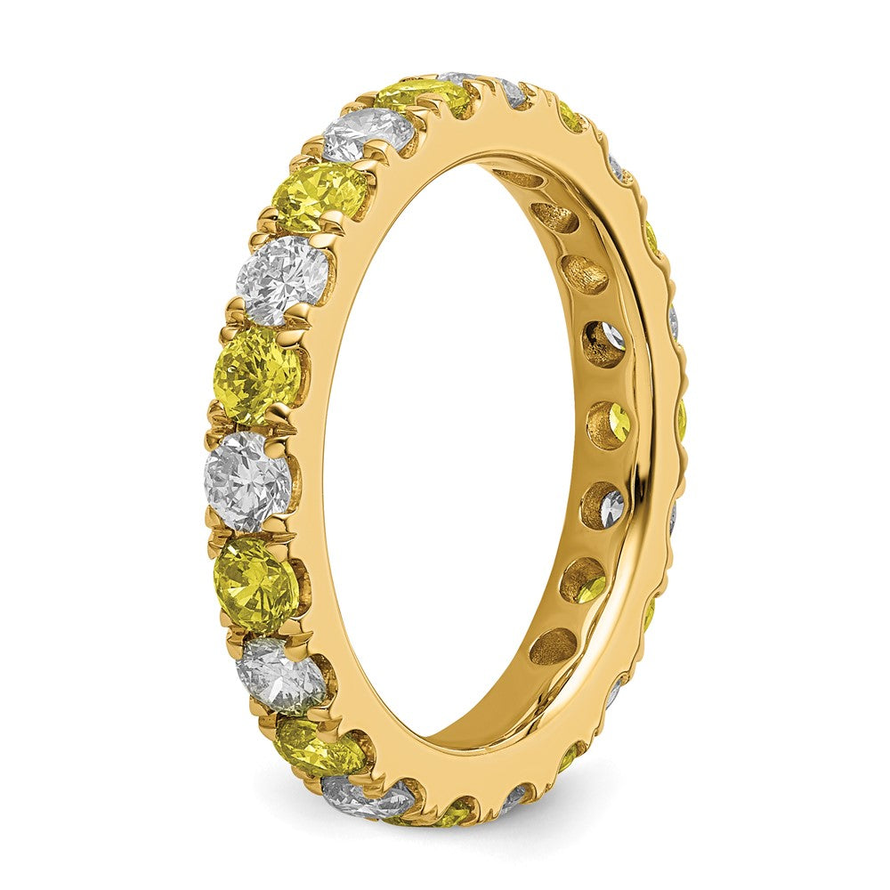 14K Gelbgold Memoire Ring mit 1 0,2 ct. laborgezüchteten Diamanten VS/SI+ G+ und laborgezüchteten Saphiren