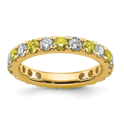 14K Gelbgold Memoire-Ring mit 1 0,2 ct. im Labor gezüchteten Diamanten VS/SI+ G+ und im Labor gezüchteten Saphiren