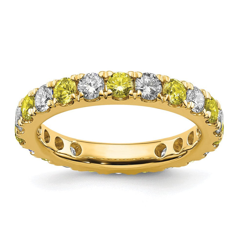 14K Gelbgold Memoire-Ring mit 1 0,2 ct. im Labor gezüchteten Diamanten VS/SI+ G+ und im Labor gezüchteten Saphiren