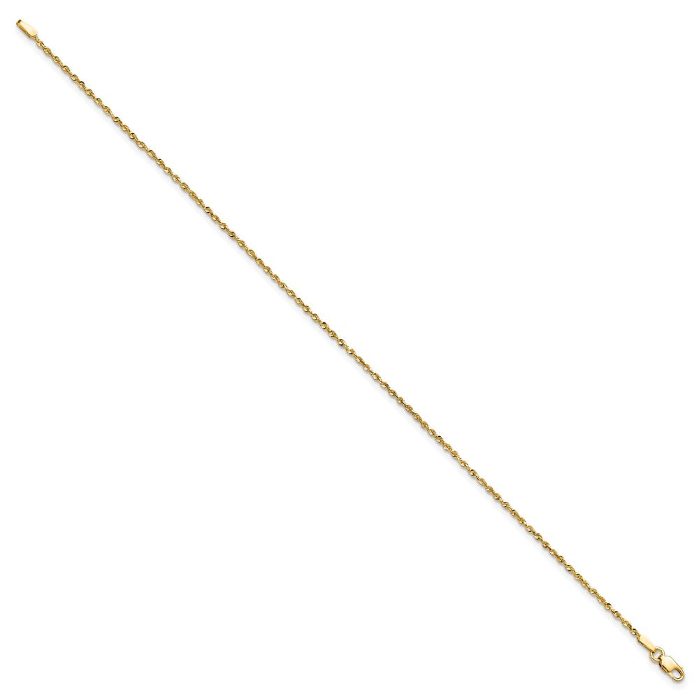 14K Gelbgold 1.5mm Extra Licht Diamantiert Kordel mit Karabinerverschluss Gliederarmband