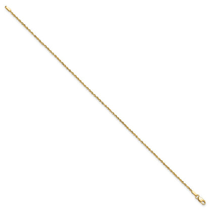 14K Gelbgold 1.5mm Extra Licht Diamantiert Kordel mit Karabinerverschluss Kette Fußkettchen