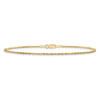 14K Gelbgold 1.5mm Extra Licht Diamantiert Kordel mit Karabinerverschluss Gliederarmband
