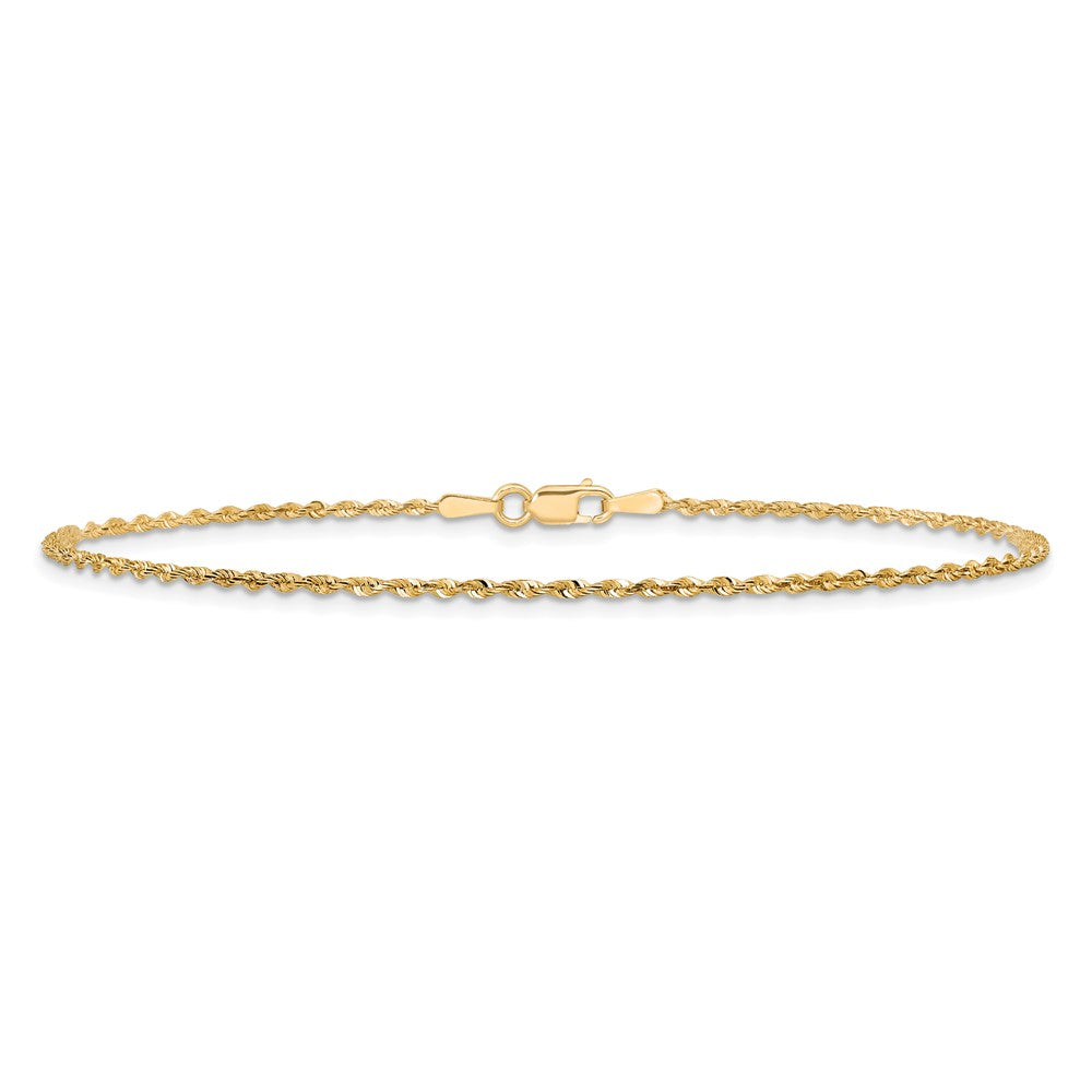 14K Gelbgold 1.5mm Extra Licht Diamantiert Kordel mit Karabinerverschluss Kette Fußkettchen