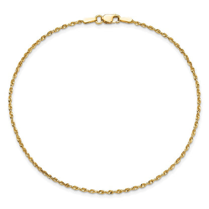 14K Gelbgold 1.5mm Extra Licht Diamantiert Kordel mit Karabinerverschluss Gliederarmband