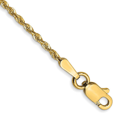 14K Gelbgold 1.5mm Extra Licht Diamantiert Kordel mit Karabinerverschluss Gliederarmband