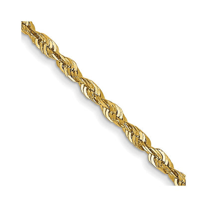 14K Gelbgold 1.5mm Extra Licht Diamantiert Kordel mit Karabinerverschluss Halskette