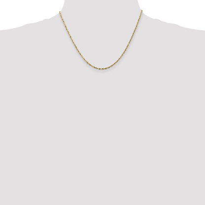 14K Gelbgold 1.8mm Extra Licht Diamantiert Kordel mit Karabinerverschluss Halskette