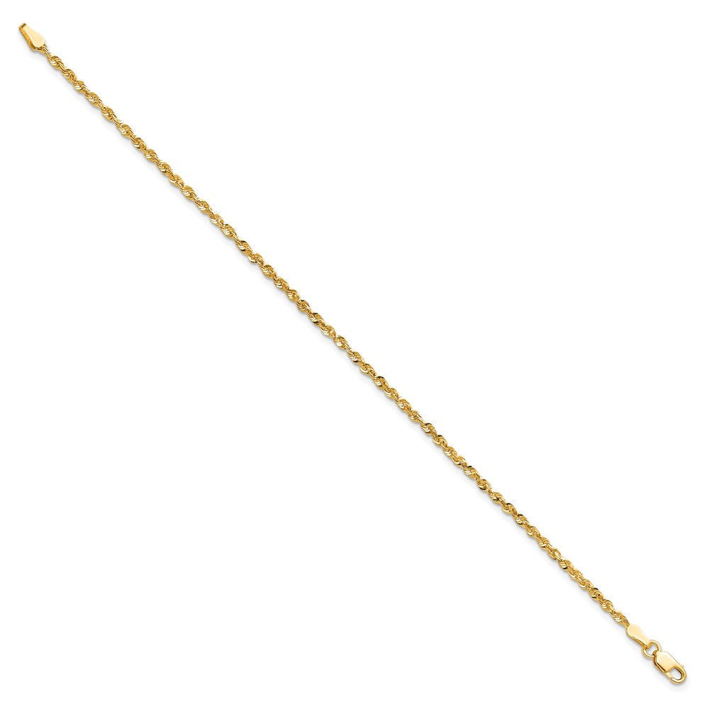 14K Gelbgold 2mm Extra Licht Diamantiert Kordel mit Karabinerverschluss Gliederarmband