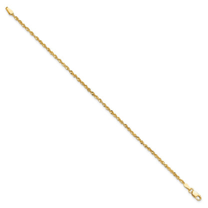 14K Gelbgold 2mm Extra Licht Diamantiert Kordel mit Karabinerverschluss Gliederarmband