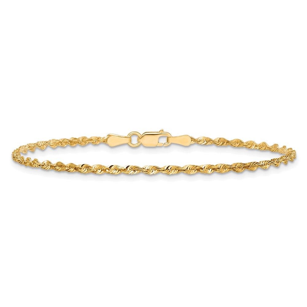 14K Gelbgold 2mm Extra Licht Diamantiert Kordel mit Karabinerverschluss Gliederarmband