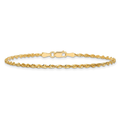 14K Gelbgold 2mm Extra Licht Diamantiert Kordel mit Karabinerverschluss Gliederarmband