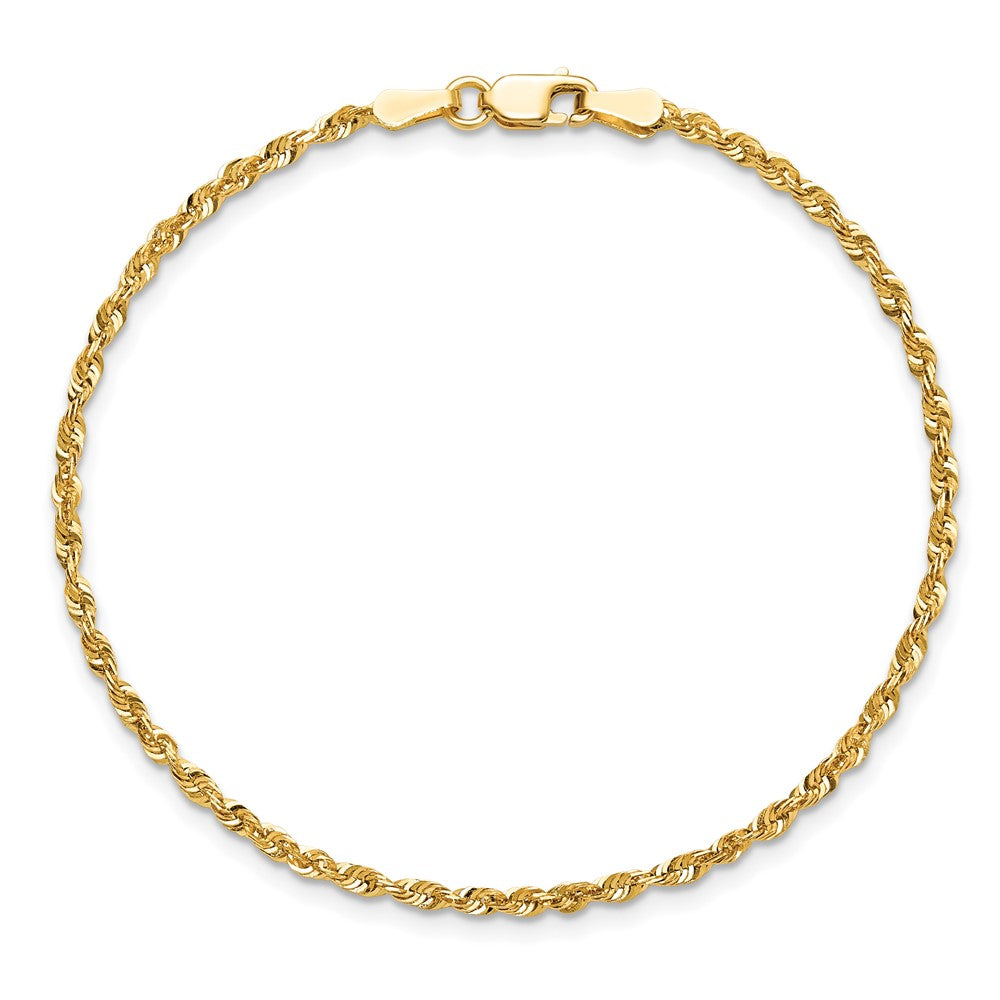 14K Gelbgold 2mm Extra Licht Diamantiert Kordel mit Karabinerverschluss Gliederarmband