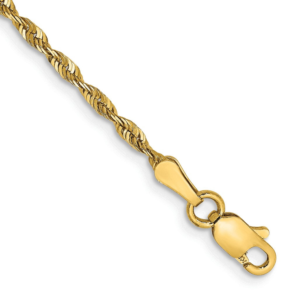 14K Gelbgold 2mm Extra Licht Diamantiert Kordel mit Karabinerverschluss Gliederarmband