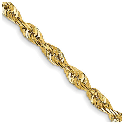 14K Gelbgold 2.25mm Extra Licht Diamantiert Kordel mit Karabinerverschluss Halskette