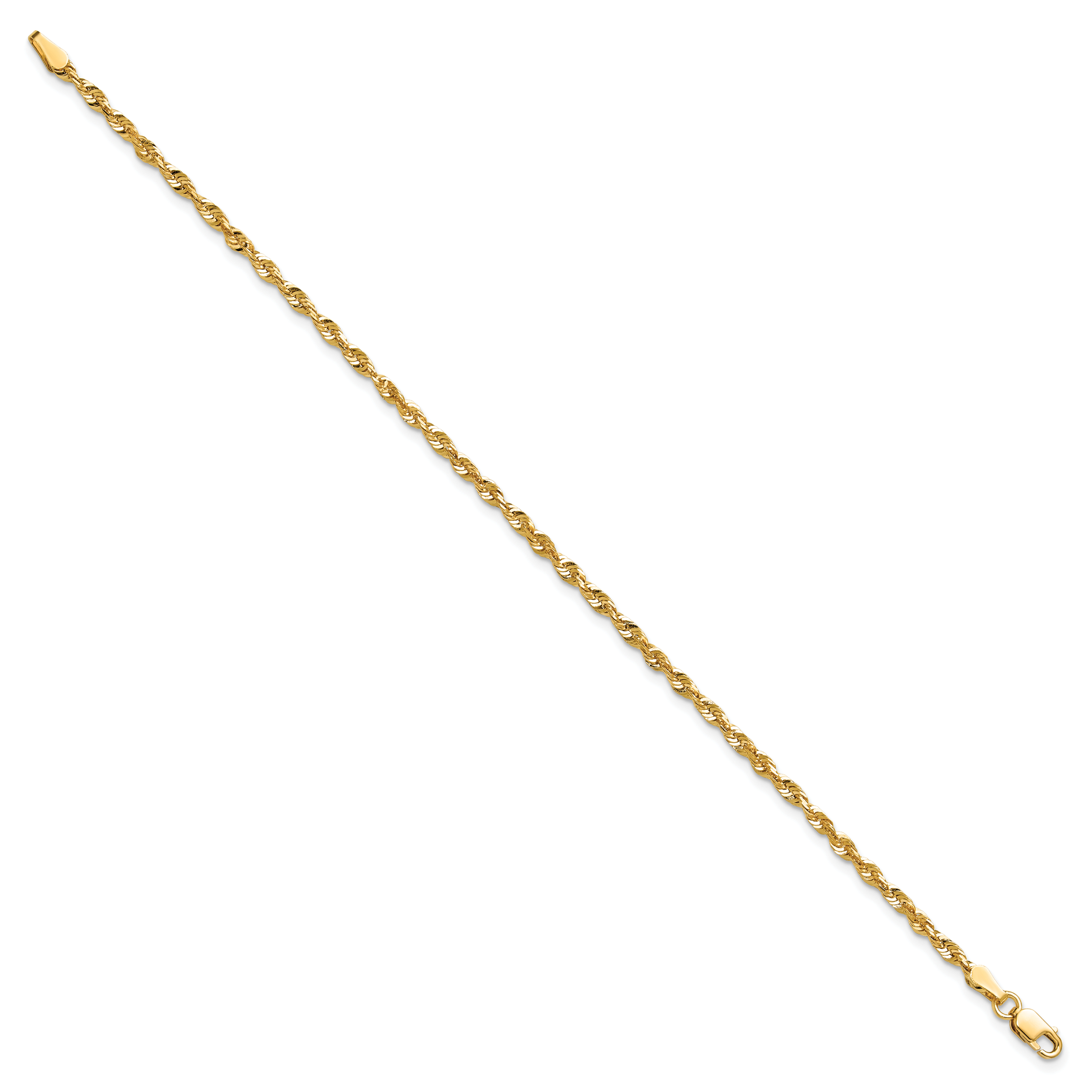 14K Gelbgold 2.5mm Extra Licht Diamantiert Kordel mit Karabinerverschluss Gliederarmband