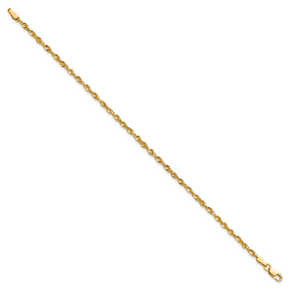 14K Gelbgold 2.5mm Extra Licht Diamantiert Kordel mit Karabinerverschluss Gliederarmband