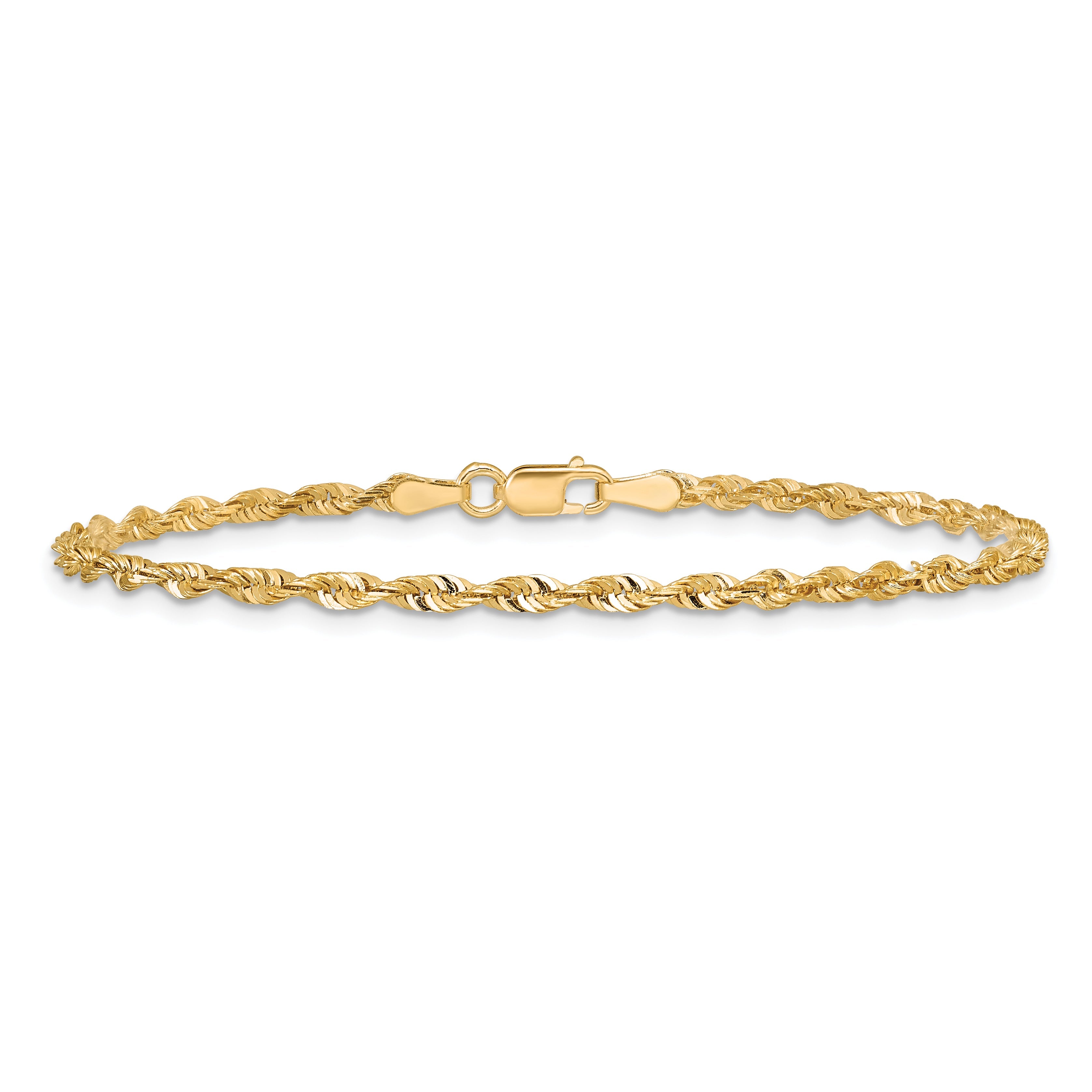 14K Gelbgold 2.5mm Extra Licht Diamantiert Kordel mit Karabinerverschluss Gliederarmband