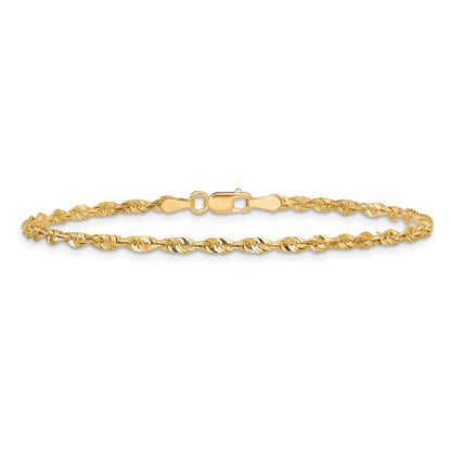 14K Gelbgold 2.5mm Extra Licht Diamantiert Kordel mit Karabinerverschluss Gliederarmband