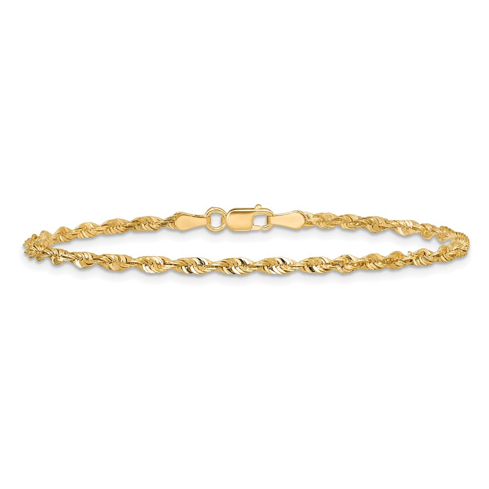 14K Gelbgold 2.5mm Extra Licht Diamantiert Kordel mit Karabinerverschluss Kette Fußkettchen