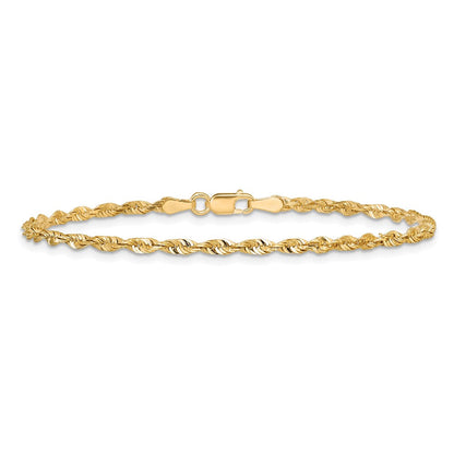 14K Gelbgold 2.5mm Extra Licht Diamantiert Kordel mit Karabinerverschluss Kette Fußkettchen