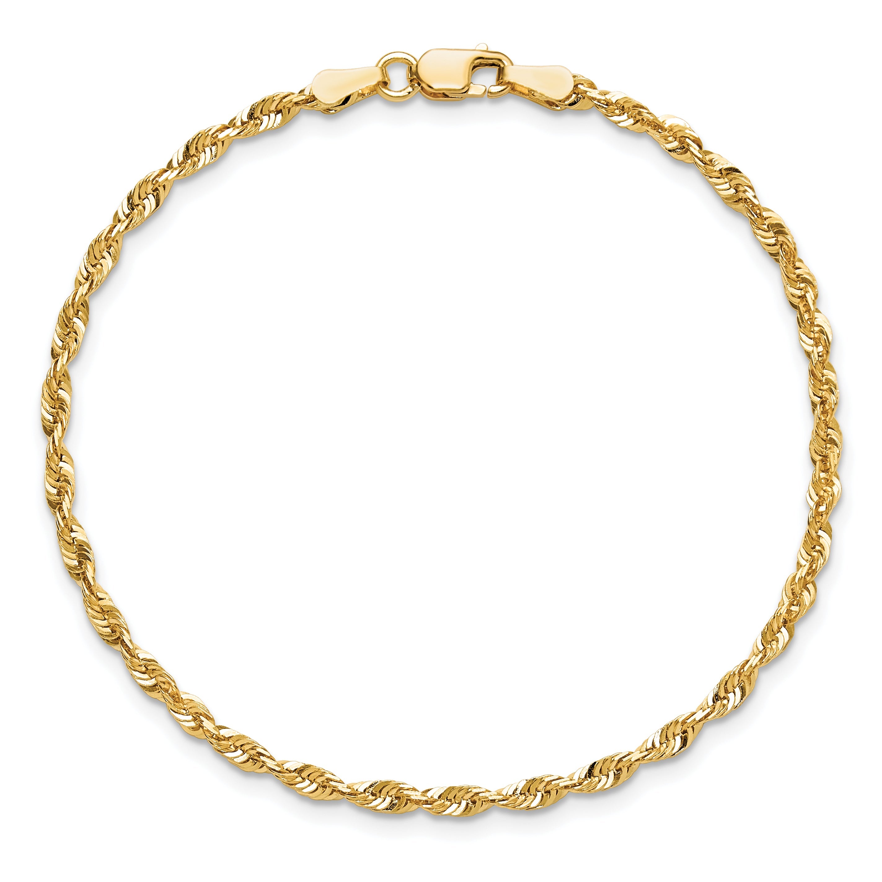 14K Gelbgold 2.5mm Extra Licht Diamantiert Kordel mit Karabinerverschluss Gliederarmband