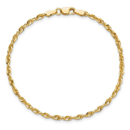 14K Gelbgold 2.5mm Extra Licht Diamantiert Kordel mit Karabinerverschluss Kette Fußkettchen