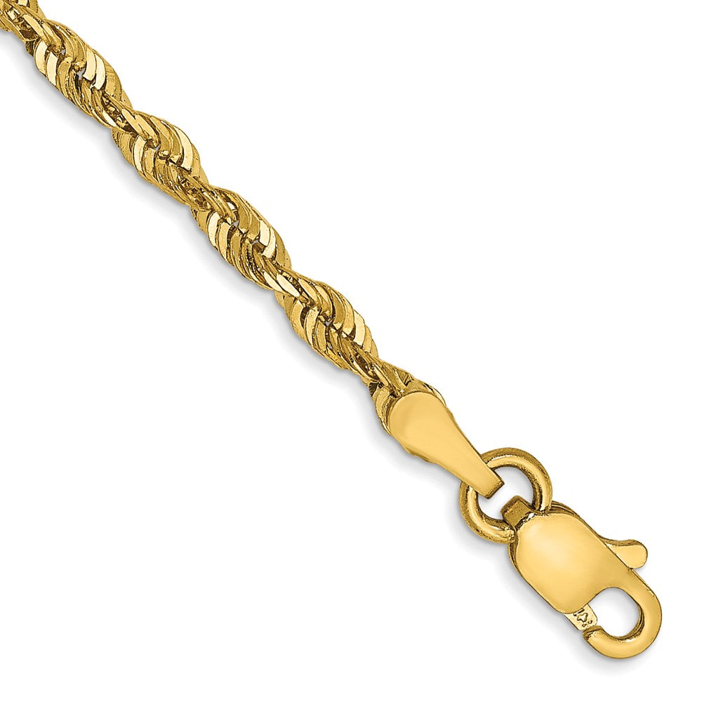 14K Gelbgold 2.5mm Extra Licht Diamantiert Kordel mit Karabinerverschluss Kette Fußkettchen