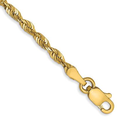 14K Gelbgold 2.5mm Extra Licht Diamantiert Kordel mit Karabinerverschluss Kette Fußkettchen
