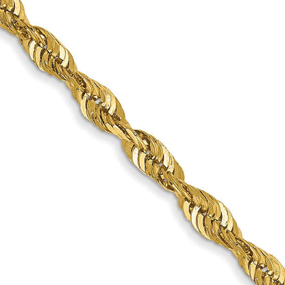 14K Gelbgold 2.5mm Extra Licht Diamantiert Kordel mit Karabinerverschluss Halskette