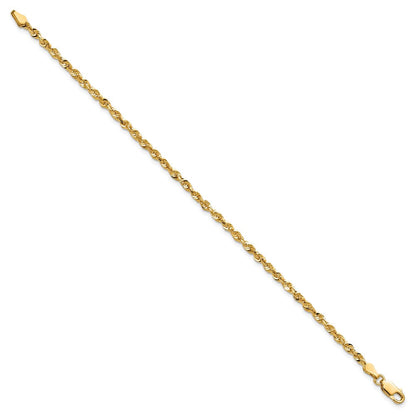 14K Gelbgold 2.75mm Extra Licht Diamantiert Kordel mit Karabinerverschluss Gliederarmband