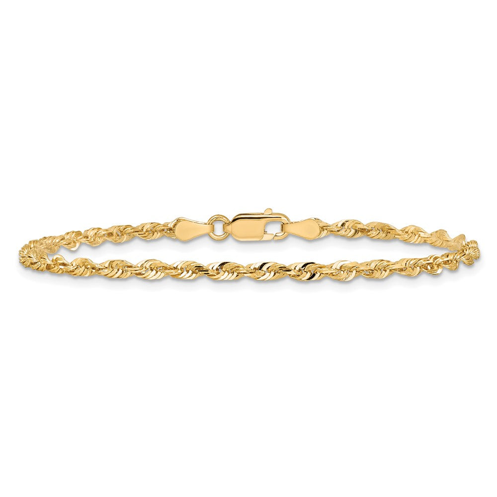 14K Gelbgold 2.75mm Extra Licht Diamantiert Kordel mit Karabinerverschluss Kette Fußkettchen