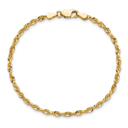 14K Gelbgold 2.75mm Extra Licht Diamantiert Kordel mit Karabinerverschluss Gliederarmband
