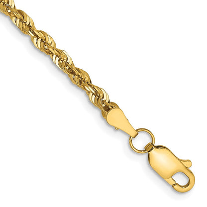14K Gelbgold 2.75mm Extra Licht Diamantiert Kordel mit Karabinerverschluss Gliederarmband