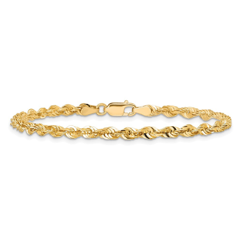 14K Gelbgold 4mm Extra Licht Diamantiert Kordel mit Karabinerverschluss Kette Fußkettchen