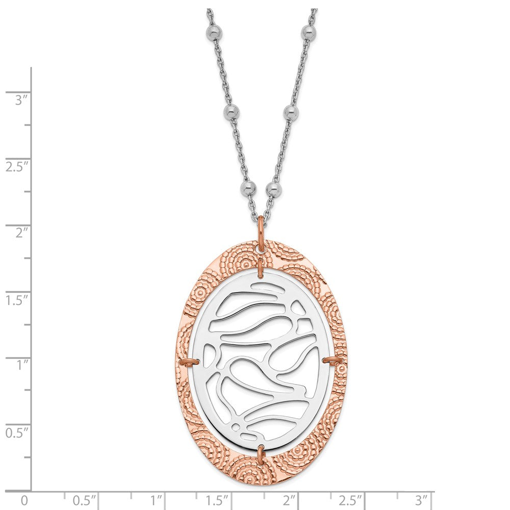 Ss/vergoldet Sterlingsilber & Rose Vergoldet Strukturiert Oval mit 2 Zoll Verlängerung Halskette