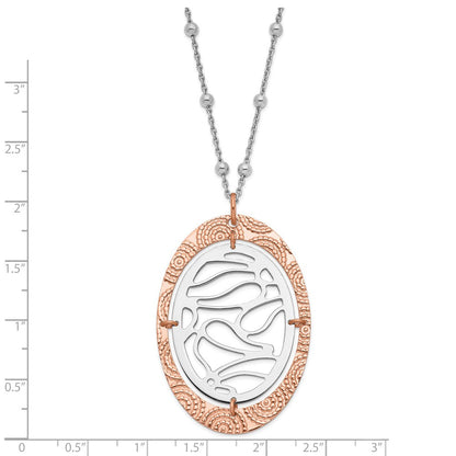 Ss/vergoldet Sterlingsilber & Rose Vergoldet Strukturiert Oval mit 2 Zoll Verlängerung Halskette