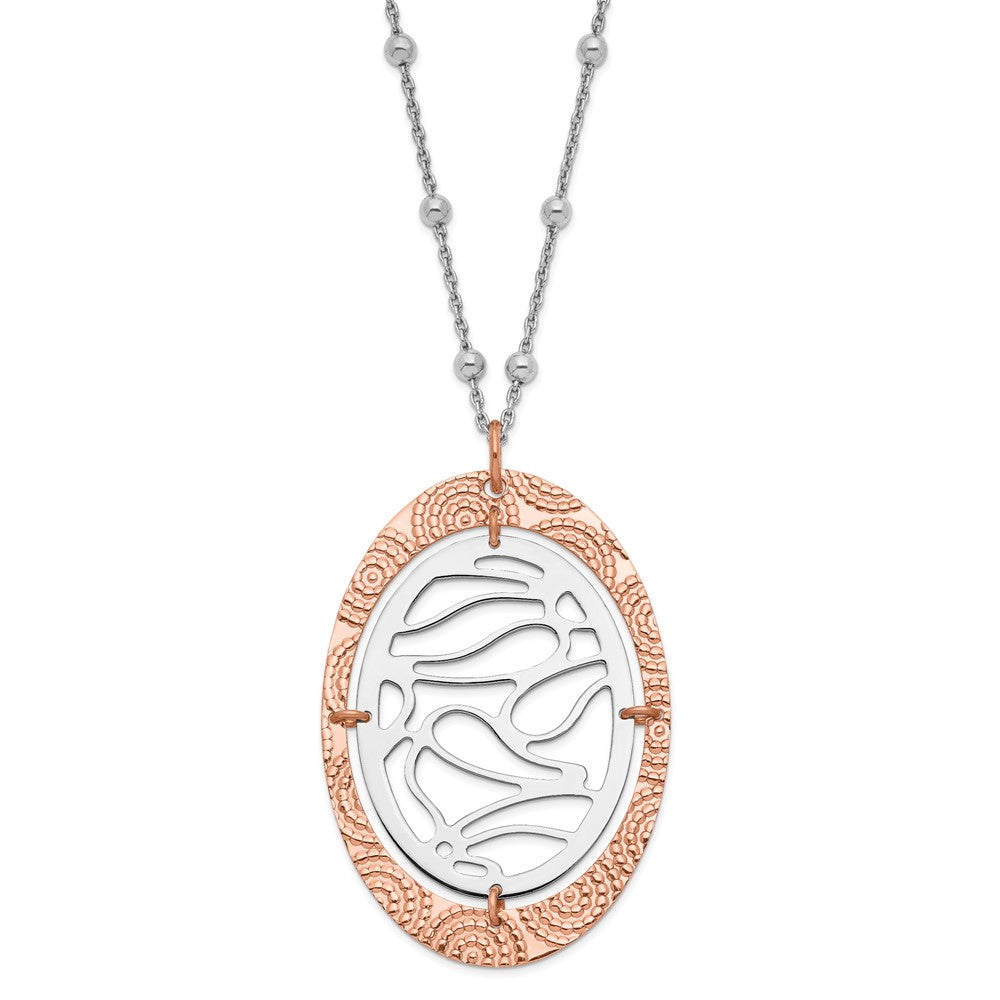 Ss/vergoldet Sterlingsilber & Rose Vergoldet Strukturiert Oval mit 2 Zoll Verlängerung Halskette