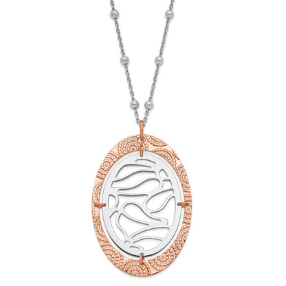 Ss/vergoldet Sterlingsilber & Rose Vergoldet Strukturiert Oval mit 2 Zoll Verlängerung Halskette