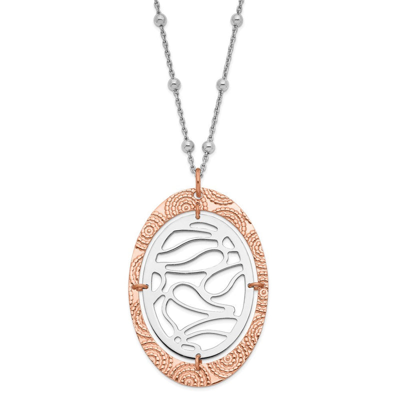Ss/vergoldet Sterlingsilber & Rose Vergoldet Strukturiert Oval mit 2 Zoll Verlängerung Halskette